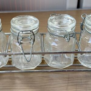 Set of Glass Jars with Metal Rack